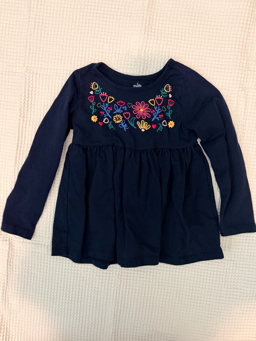 Kids Headquarters Navy Long-Sleeve Tunic with Colorful Floral Embroidery